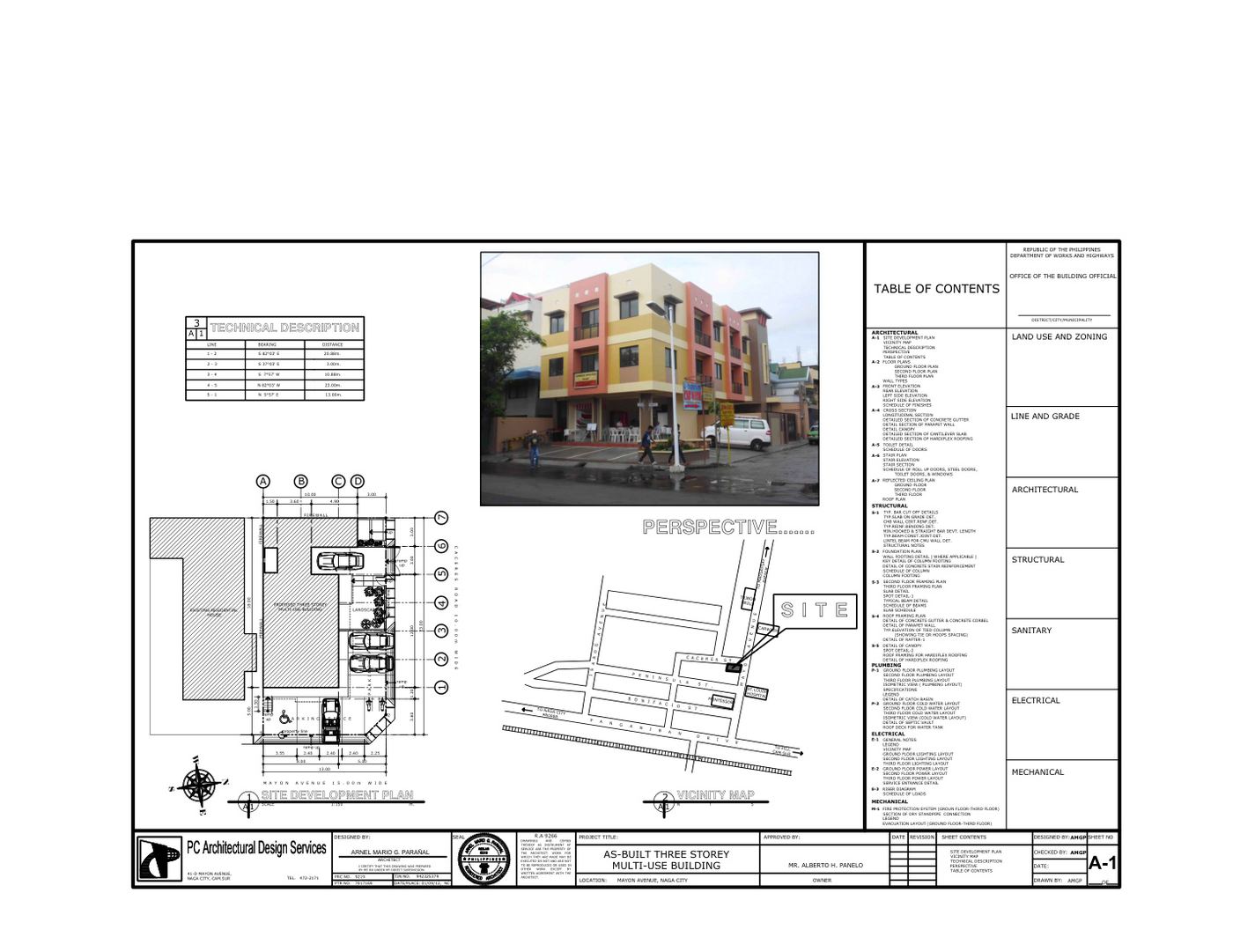 Panelo three-storey as-built cover sheet