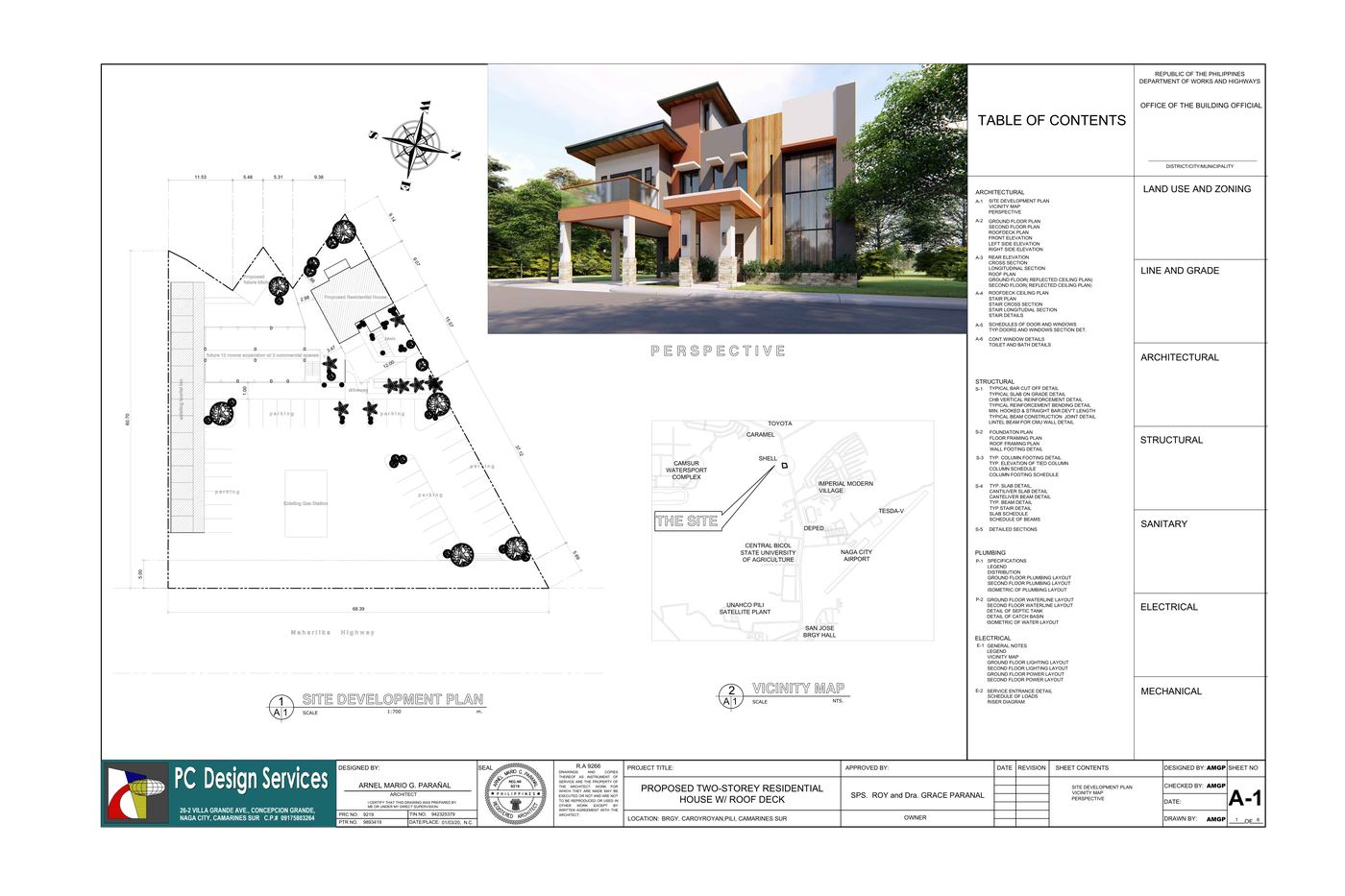 Roy residence architectural cover sheet